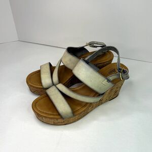 G.H Bass & Co. Grace Denim Blue Leather Platform Cork Wedge Sandals Womens
